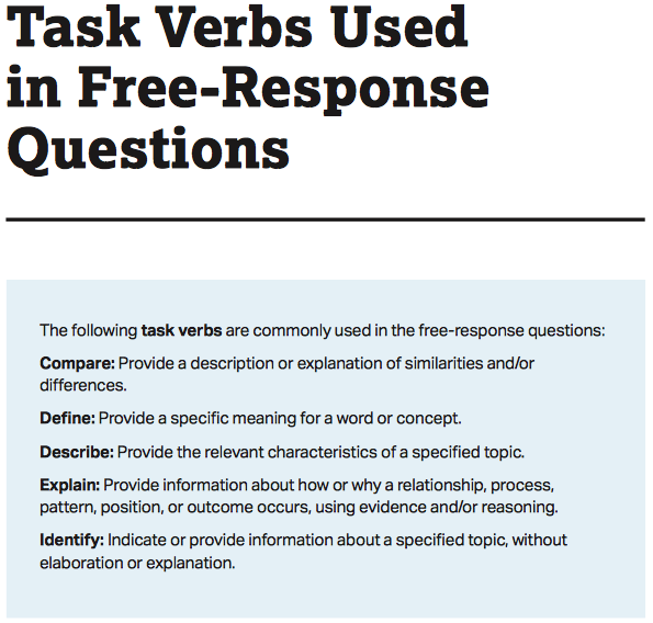 Task Verbs FRQ Exam AP HuGe 2019 The Human Imprint