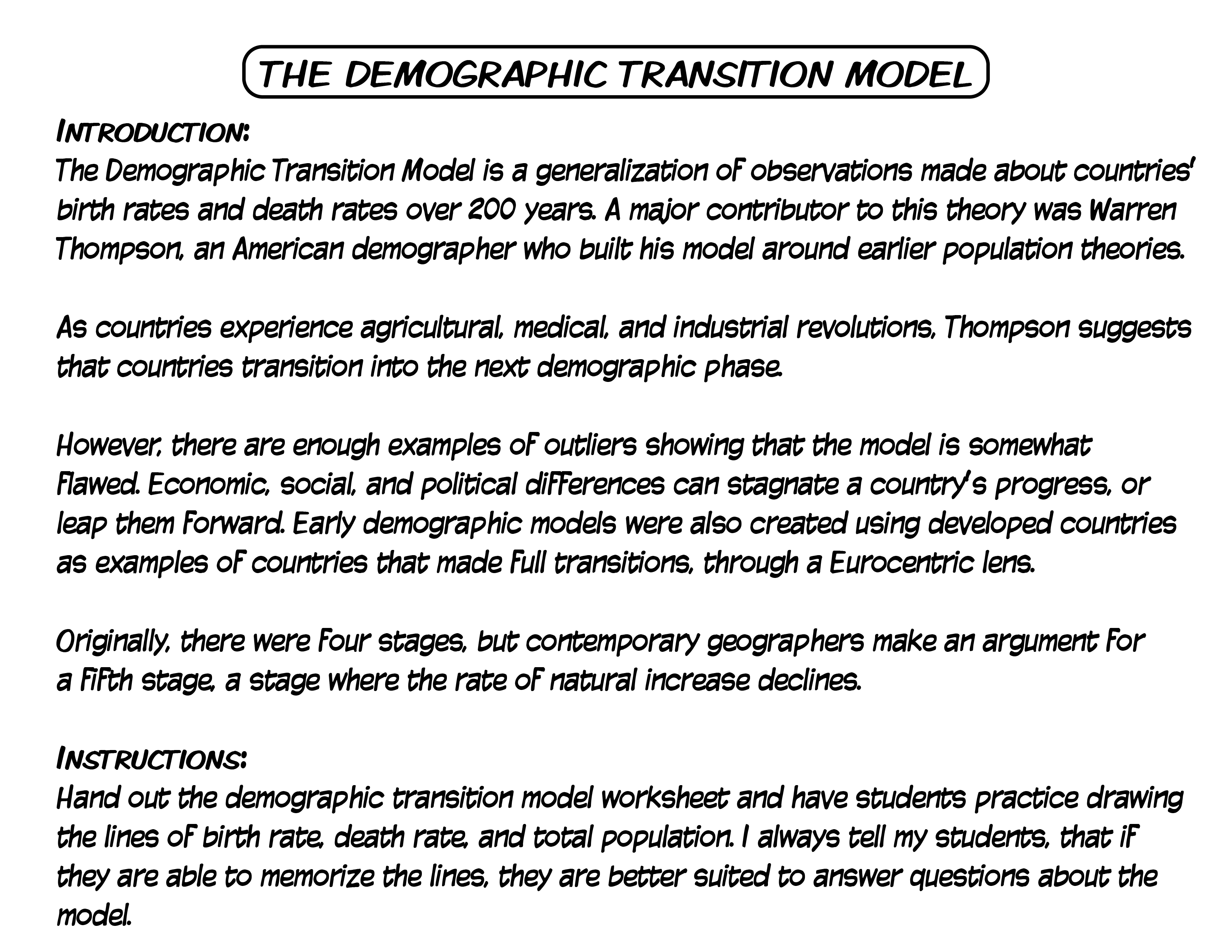 LESSONS & WORKSHEETS: Demographic Transition Model Printable | The ...